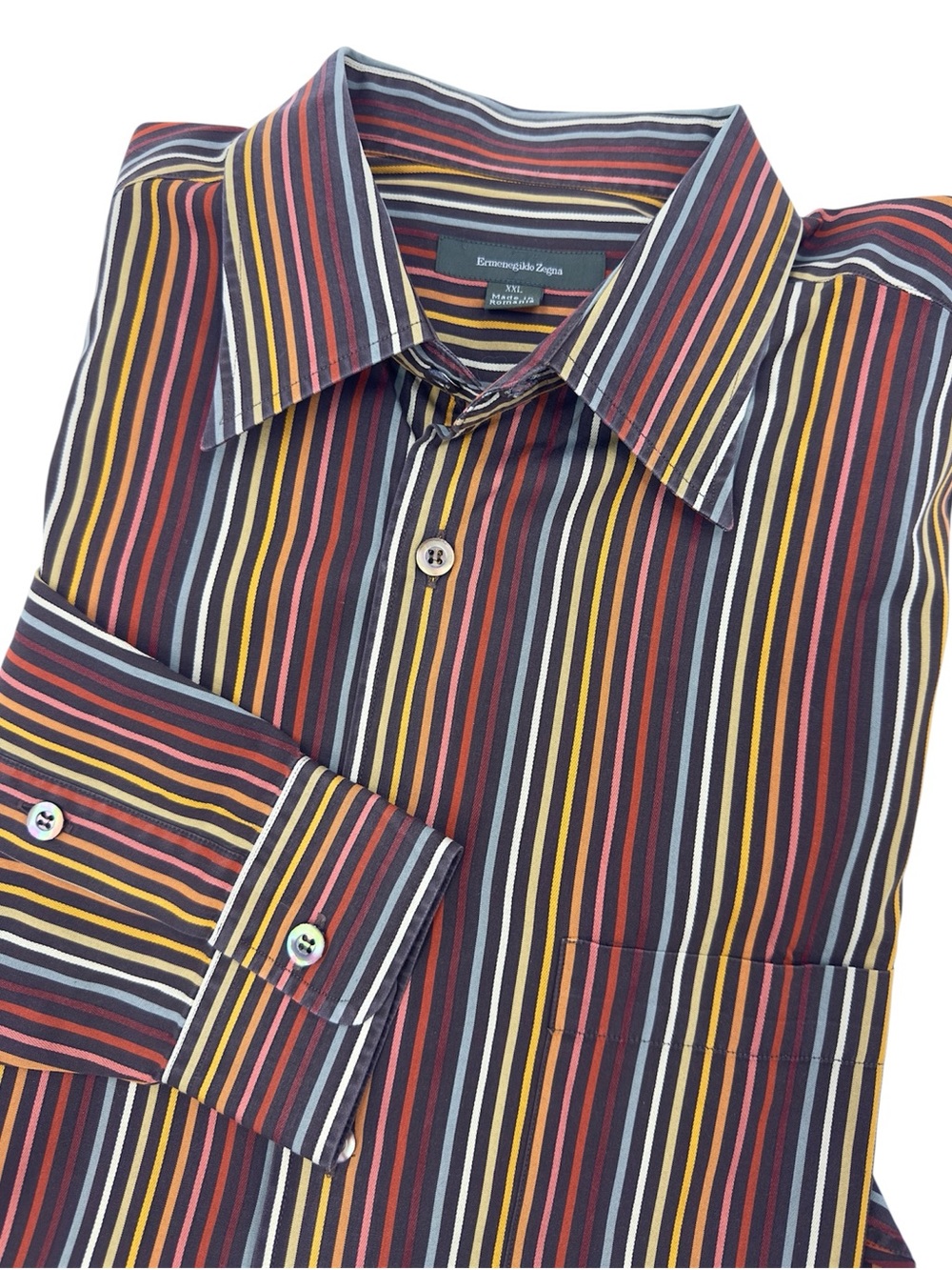 Ermenegildo Zegna Rainbow Stripe Cotton Button Up Shirt Long Sleeve Mens Sz XXL
